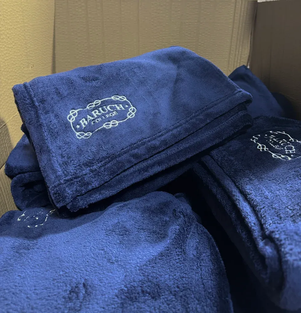 Baruch College custom branded blankets