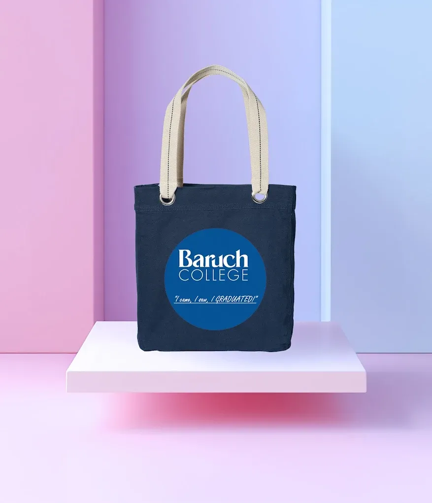 Baruch College custom screen printed tote bags