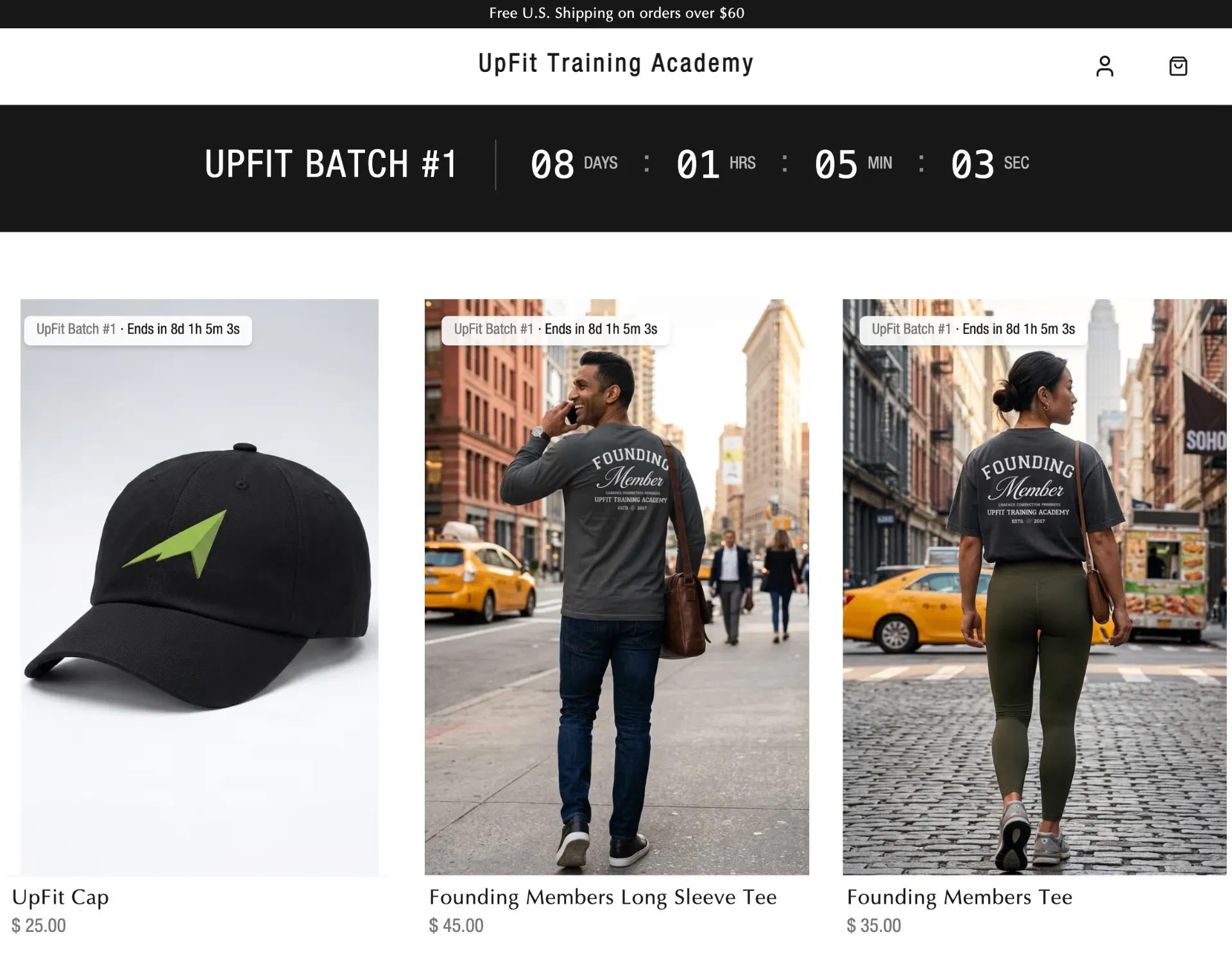 UpFit Training Academy custom branded merchandise storefront